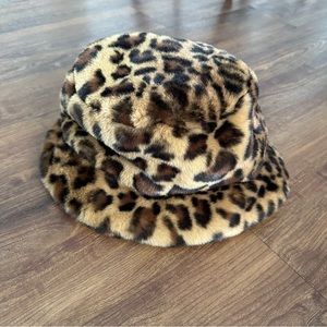 Fuzzy cheetah print festival bucket hat